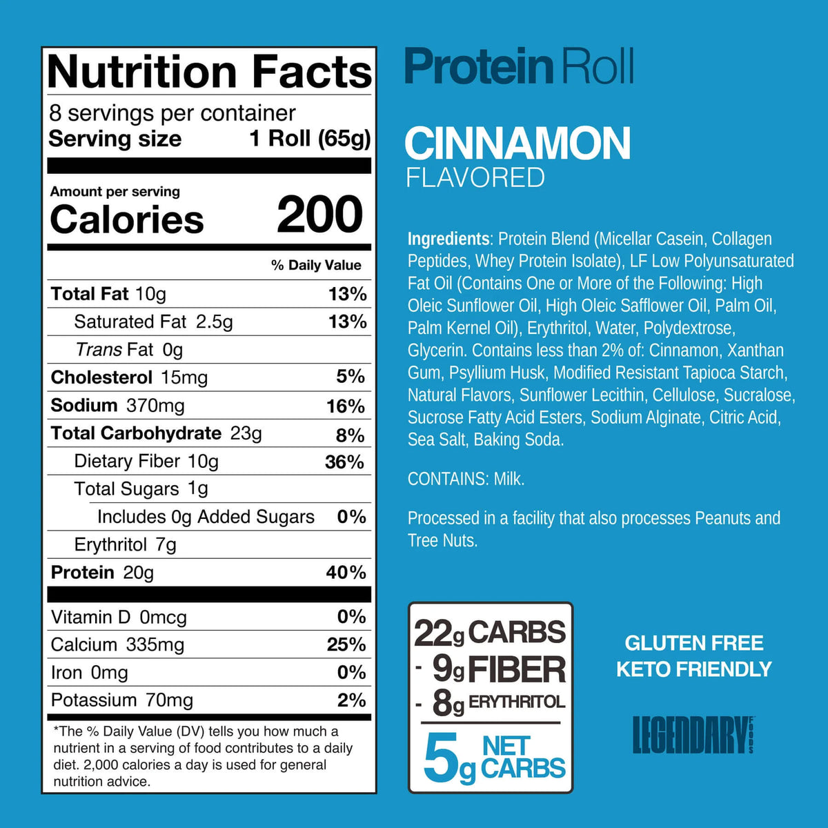 Legendary Foods Protein Sweet Roll Cinnamon nutrition panel