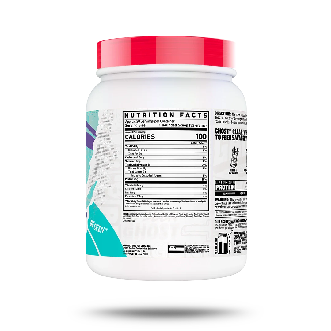 Ghost Clear Whey Isolate, Orange Cream, back of pack