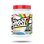 Ghost Clear Whey Isolate Sour Strip Rainbow Candy front of tub