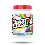 Ghost Clear Whey Isolate Sour Strip Rainbow Candy front of tub