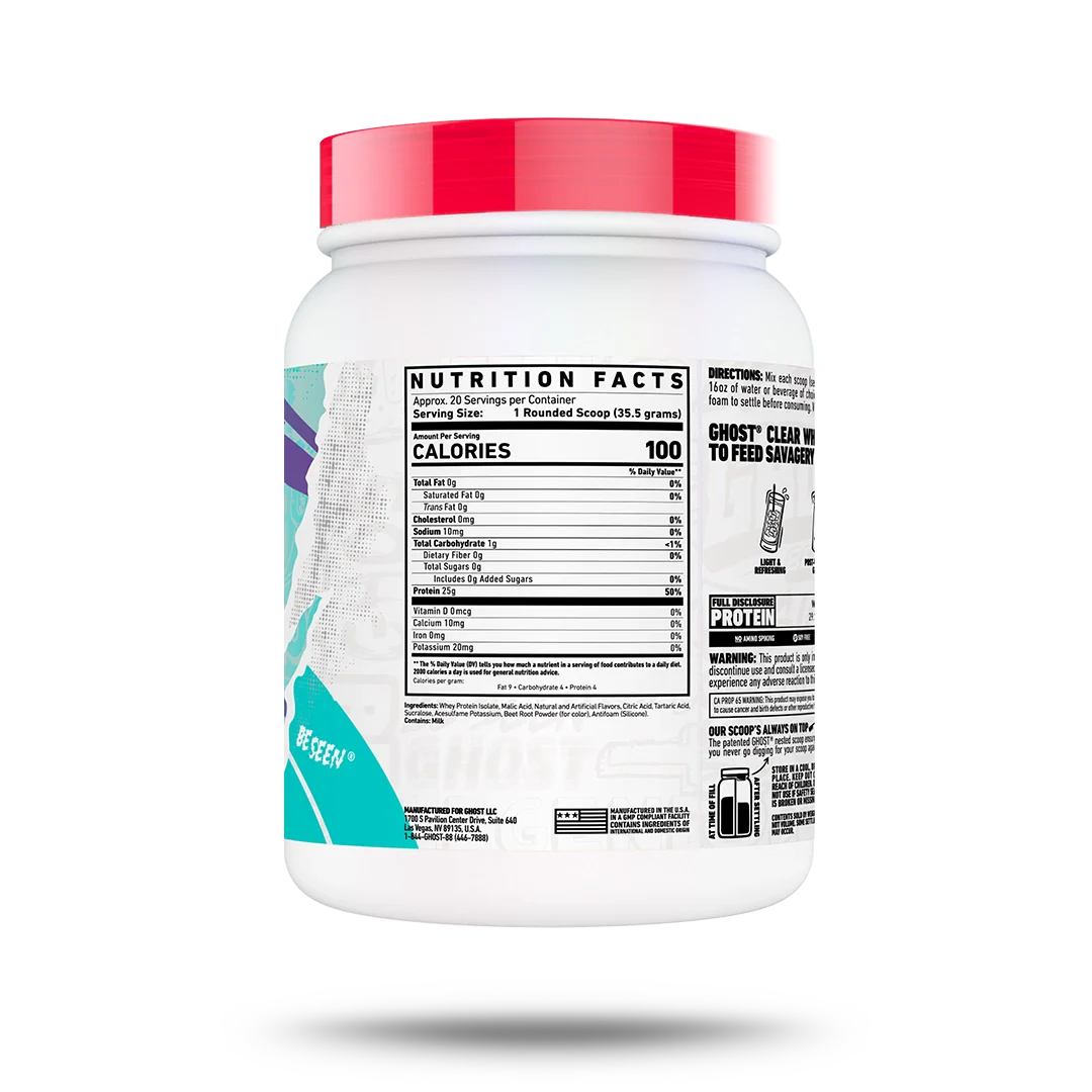Ghost Clear Whey Isolate, Strawberry Watermelon, back of pack
