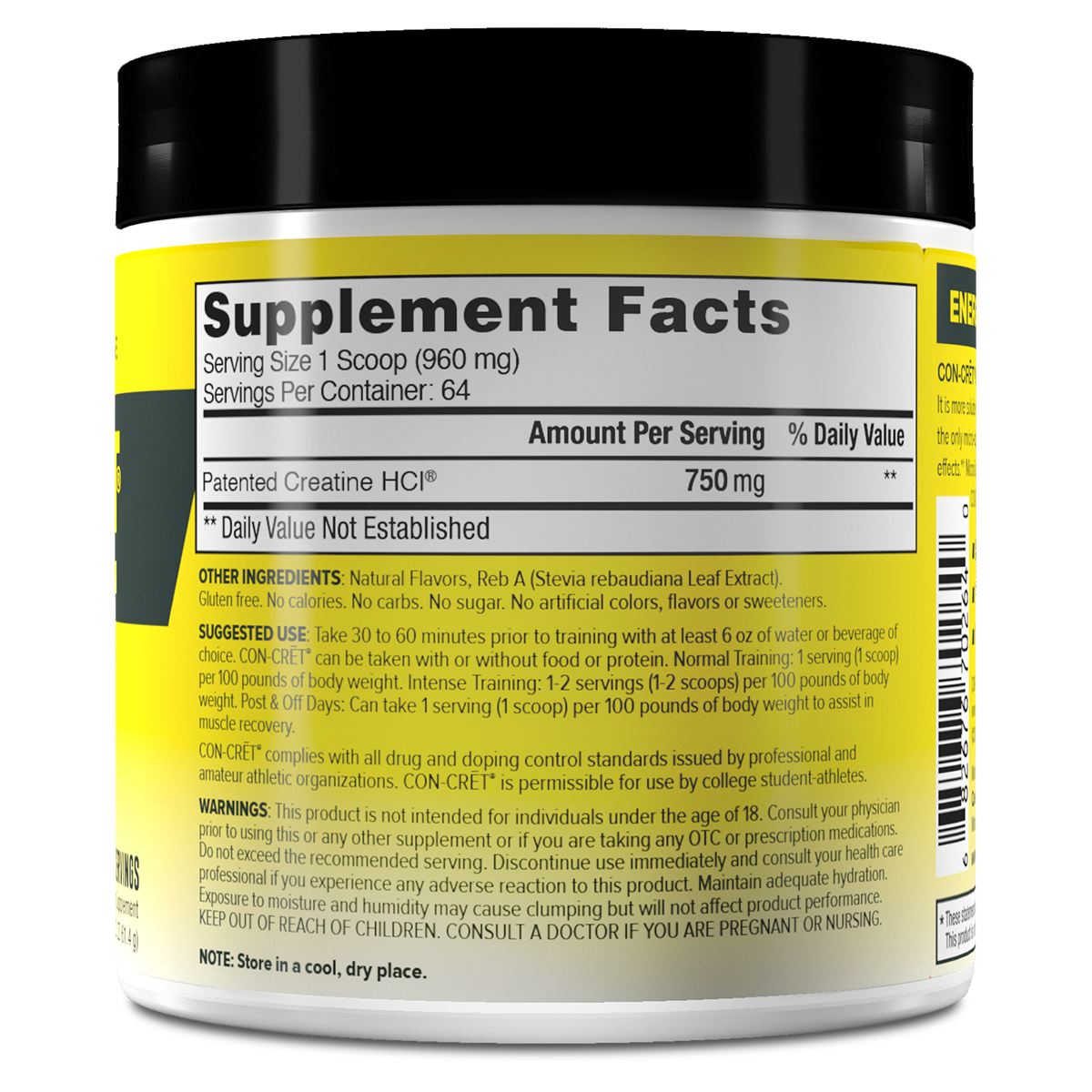 ProSupps Con Cret Creatine Raspberry supplement facts and nutrition panel