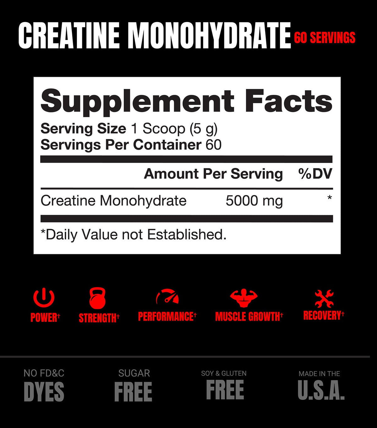 Performa Creatine supplement facts and nutrition panel