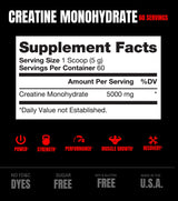 Performa Creatine supplement facts and nutrition panel