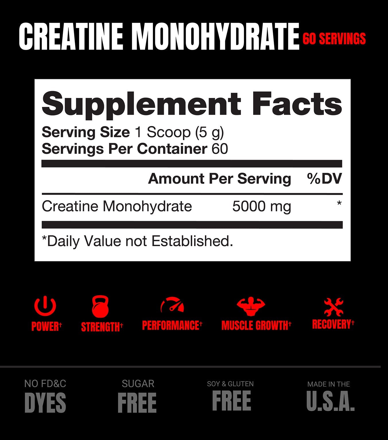 Performa Creatine supplement facts and nutrition panel