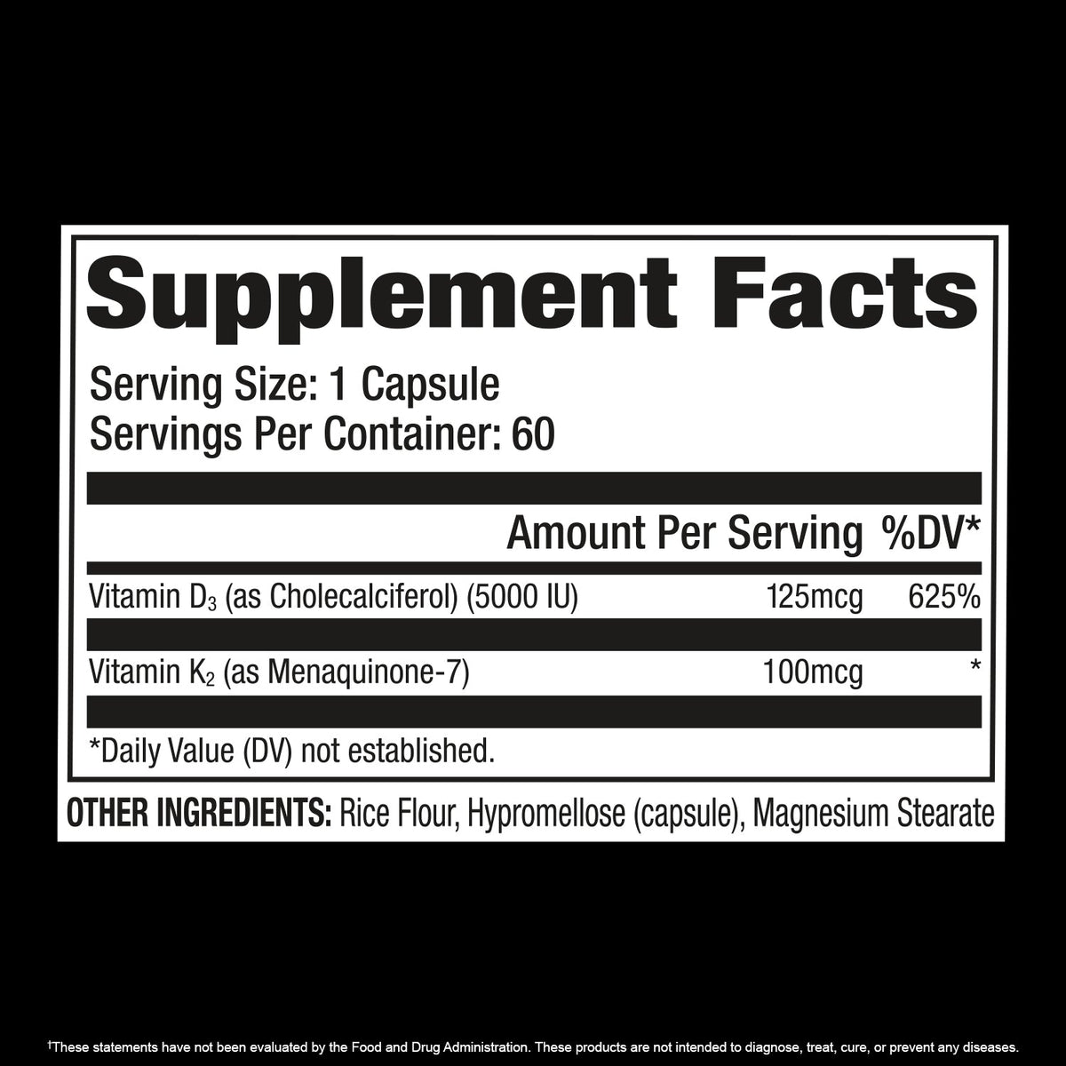GAT Sport Essential D3+K2 supplement facts and nutrition panel