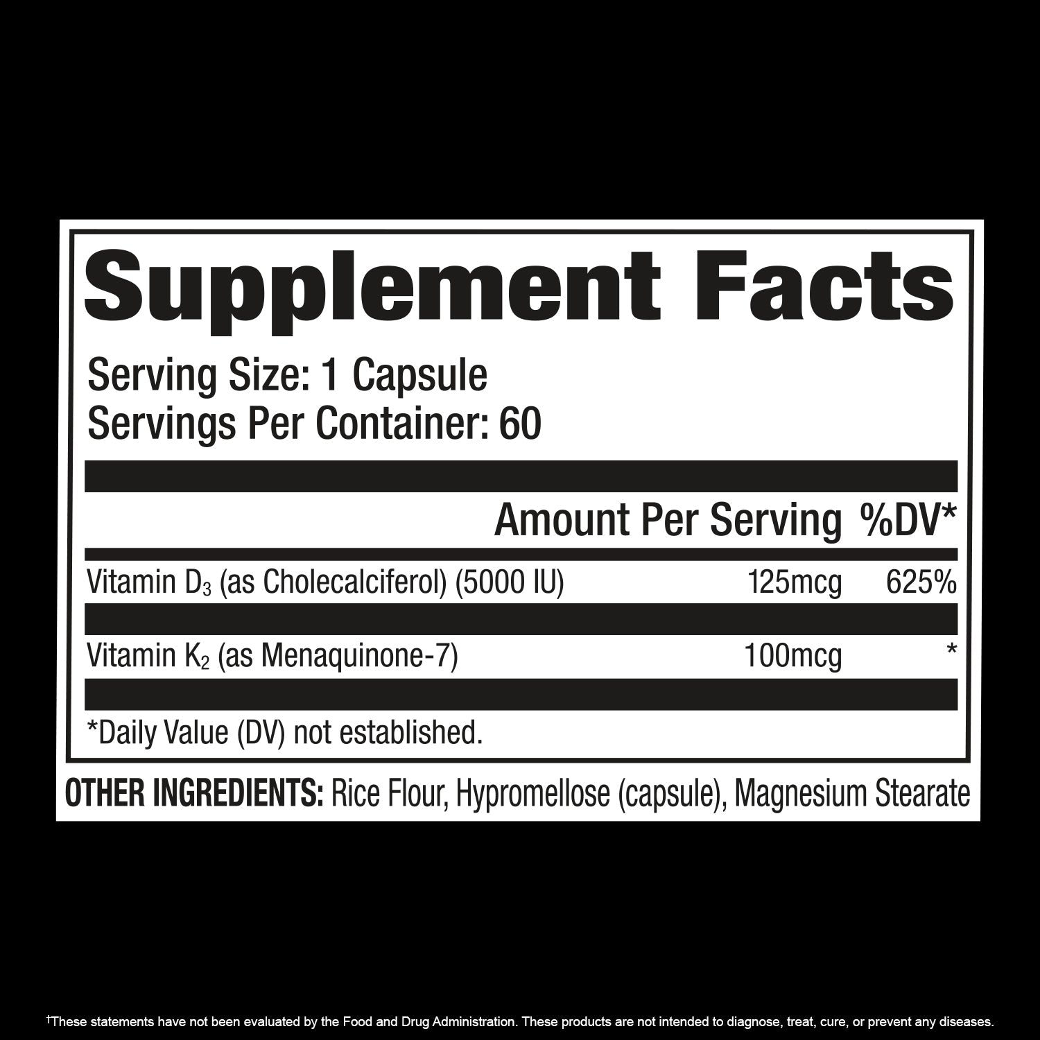 GAT Sport Essential D3+K2 supplement facts and nutrition panel