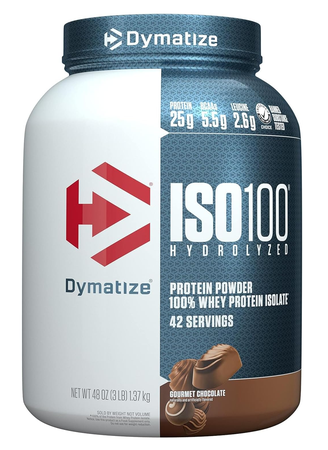 Dymatize ISO100 whey protein isolate, Gourmet Chocolate powder