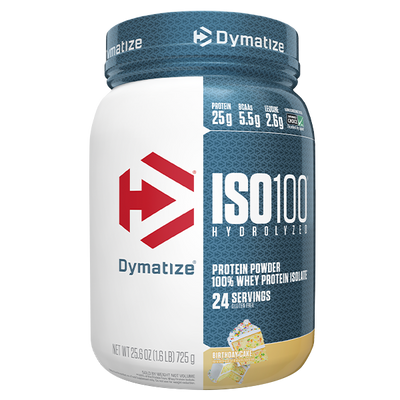 Dymatize Iso 100 whey protein powder, Birthday Cake Pebbles powder, 726g, NZ Supps