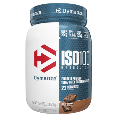 Dymatize Iso 100 whey protein powder, Fudge Brownie powder, 726g, NZ Supps