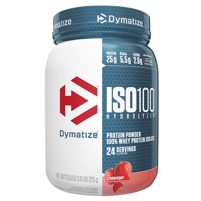 Dymatize Iso 100 whey protein powder, Strawberry powder, 726g, NZ Supps