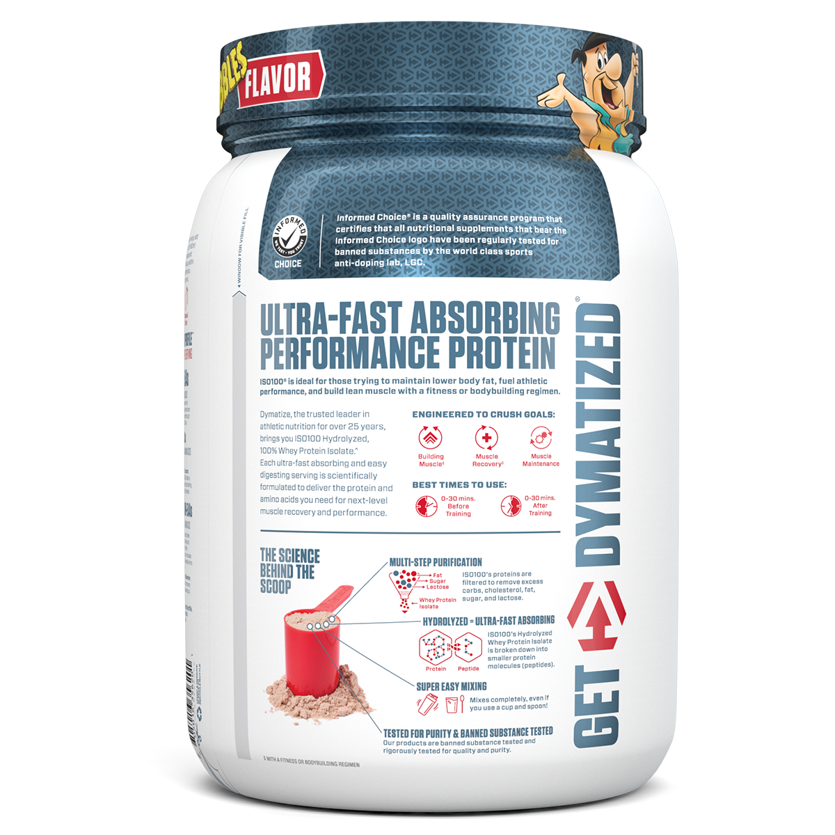 Dymatize Iso 100, Cocoa Pebbles — side of pack