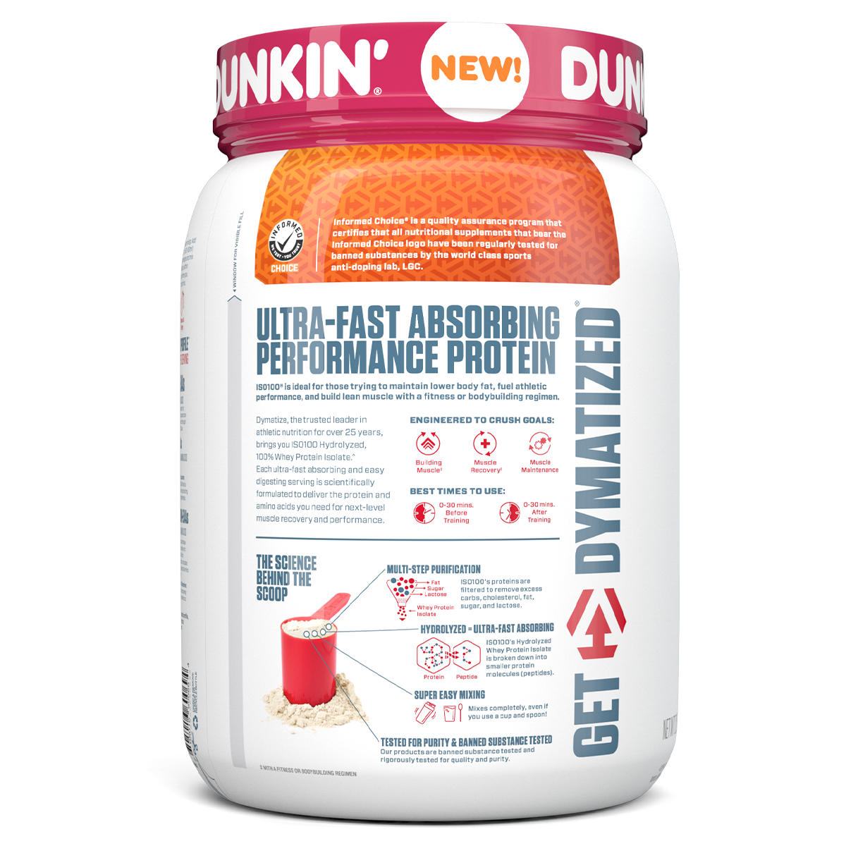 Dymatize Iso 100, Dunkin Glazed Donut New — side of pack