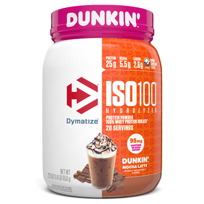 Dymatize Iso 100 whey protein powder, Dunkin Mocha Latte New powder, 650g, NZ Supps