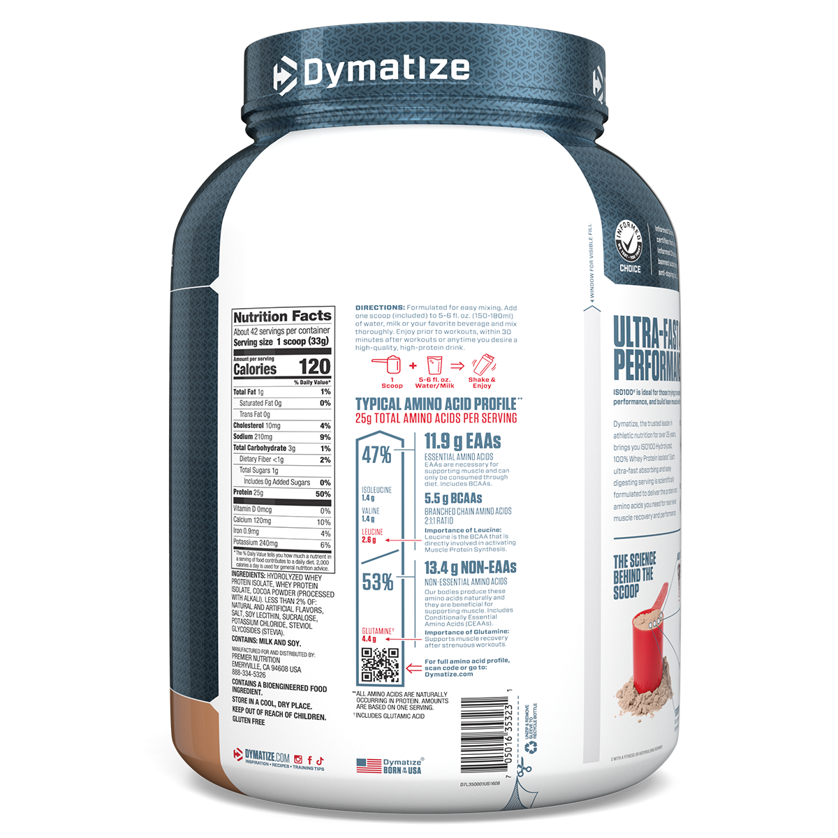 Dymatize ISO100 Fudge Brownie back of pack