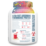 Dymatize Iso 100 Birthday Cake Pebbles side of pack