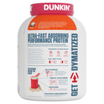 Dymatize Iso 100, Dunkin Cappuccino New — side of pack