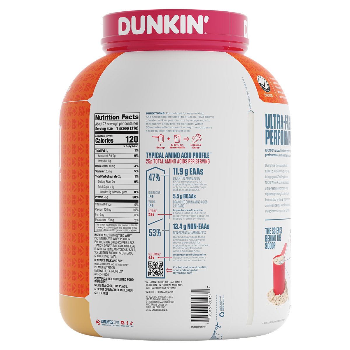 Dymatize Dymatize Iso 100 dunkin cappuccino new nutrition panel