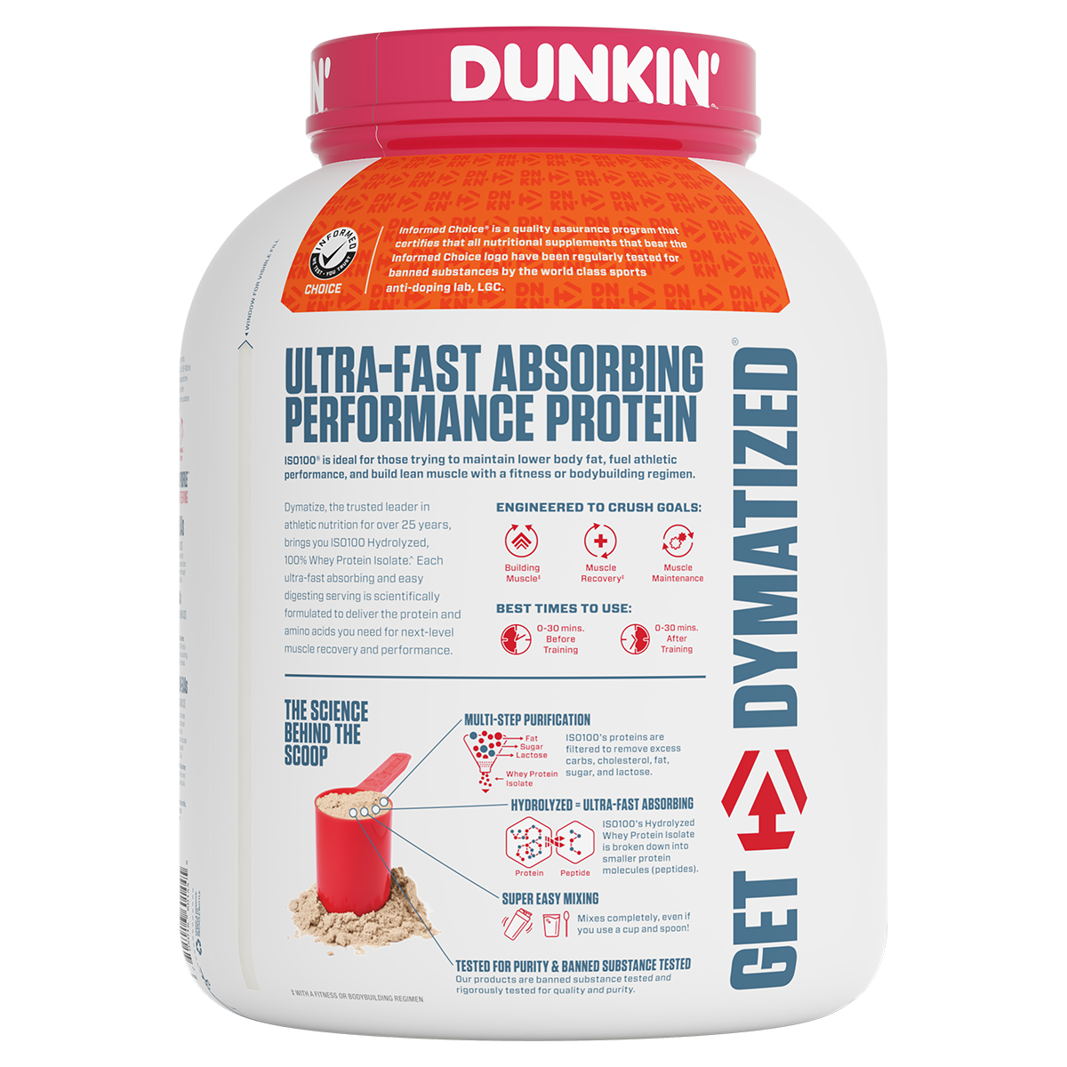 Dymatize Iso 100, Dunkin Mocha Latte New — side of pack