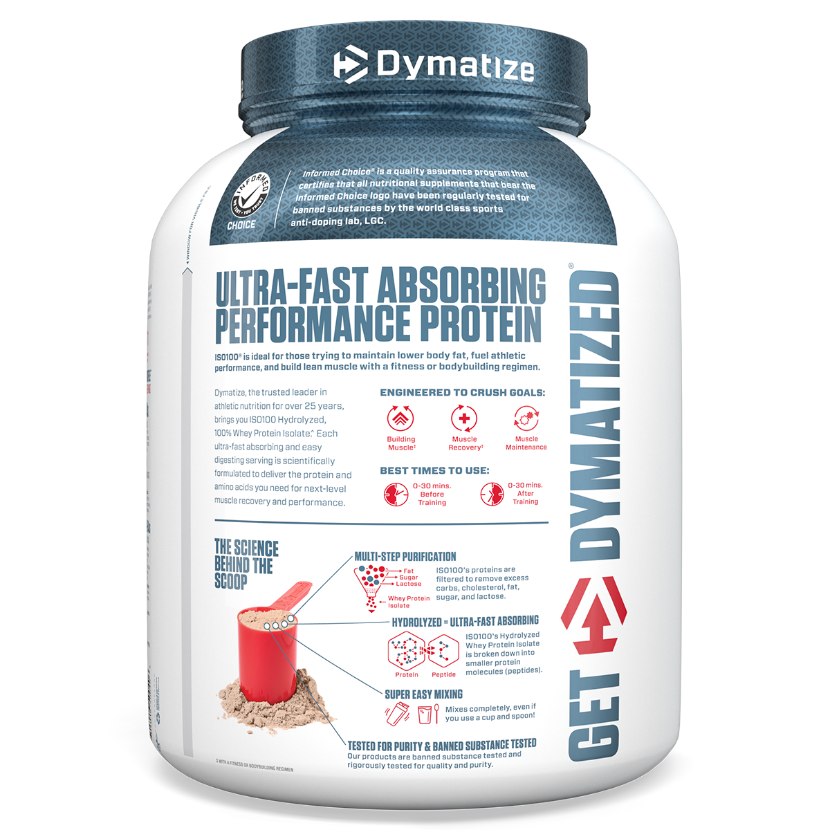 Dymatize Iso 100 Fudge Brownie side of pack