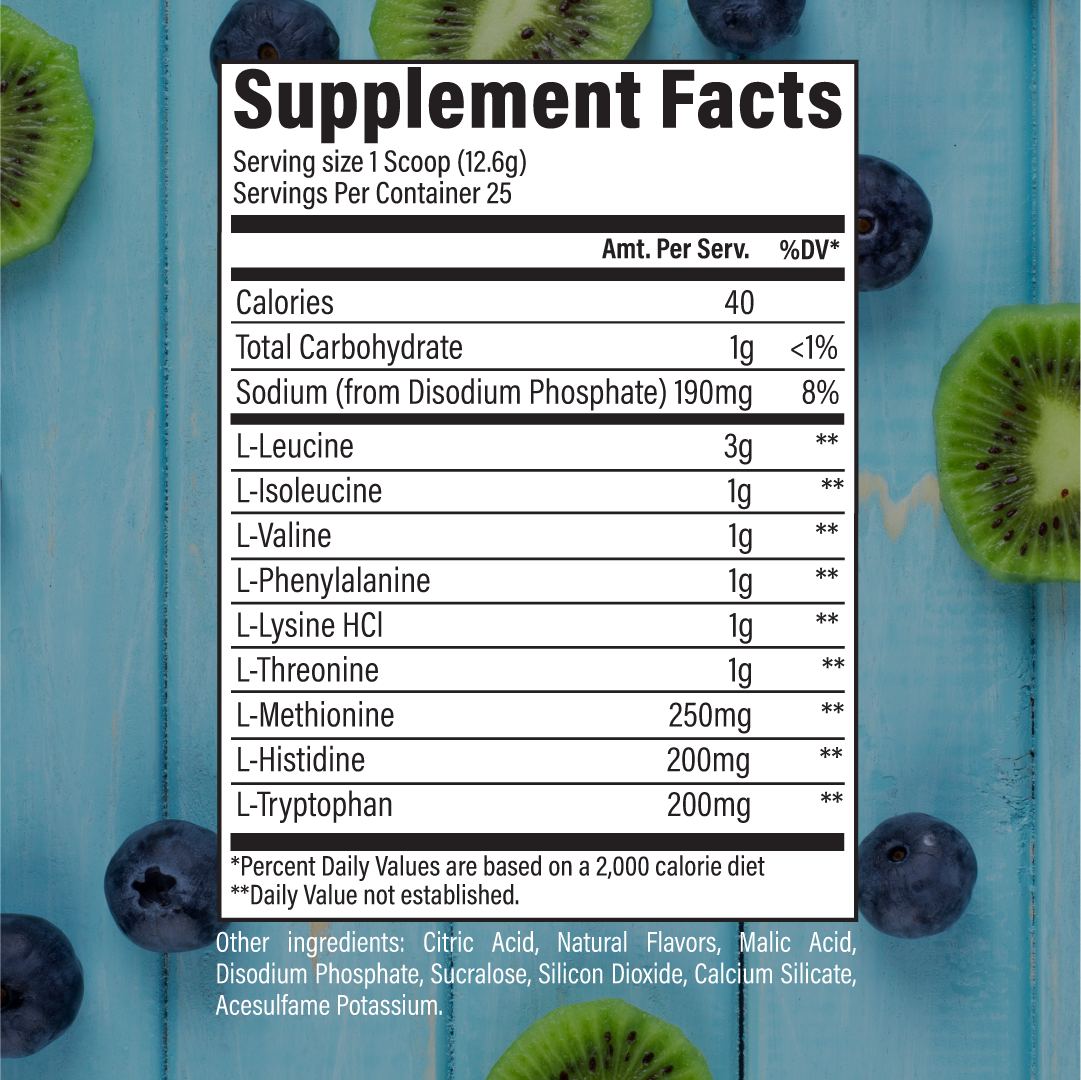 Raw Nutrition EAA Kiwi Blueberry nutrition panel