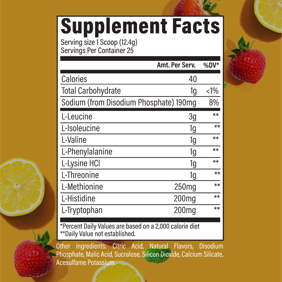 Raw Nutrition EAA Strawberry Lemonade nutrition panel