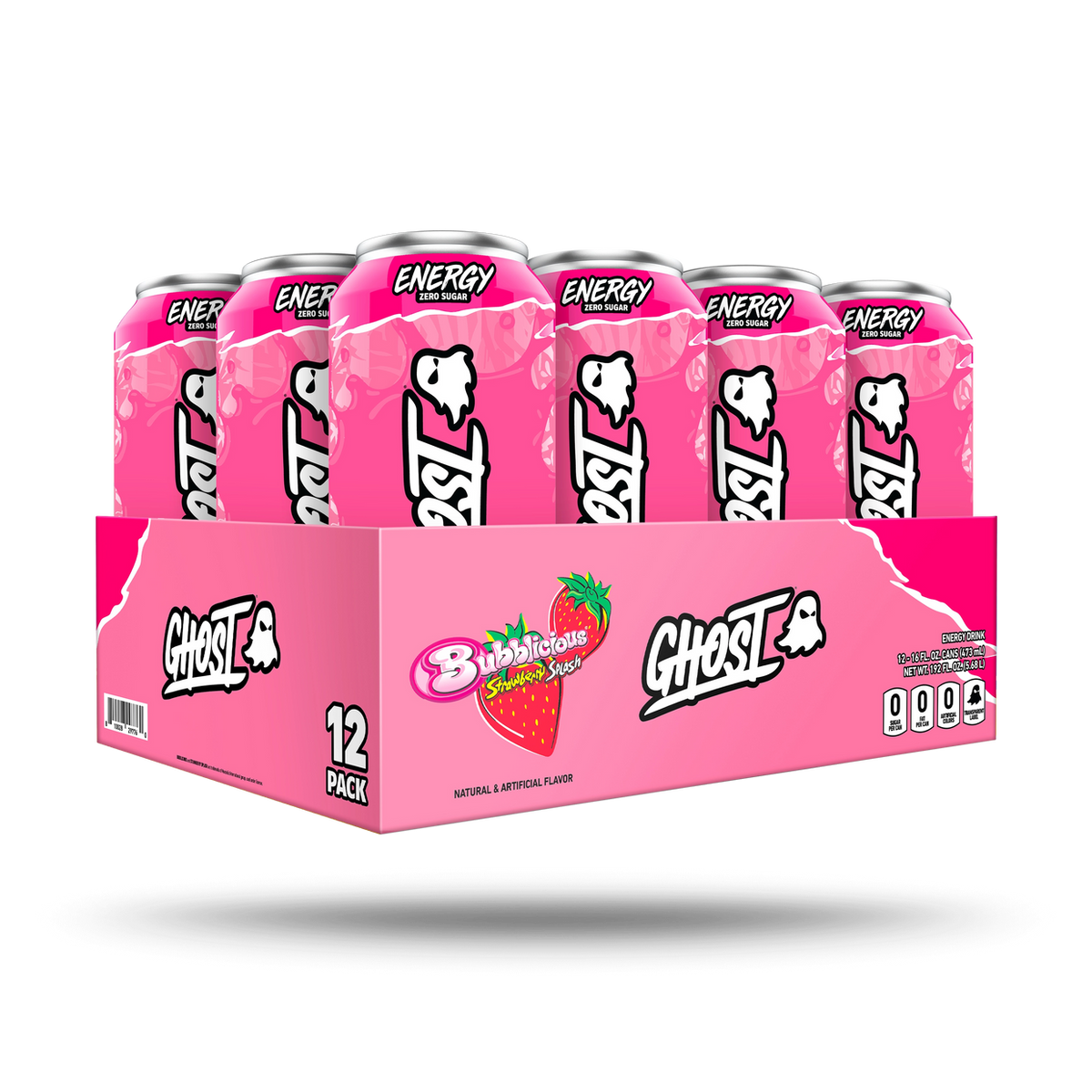 Ghost 12-Pack Energy Strawberry Bubblegum 500ml front