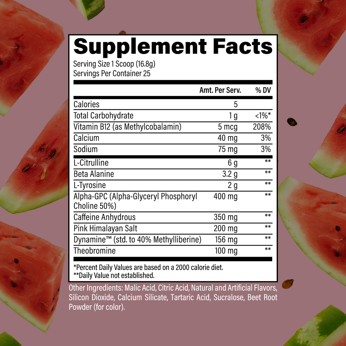 CBUM Essentials Charged Sour Watermelon supplement facts and nutrition panel