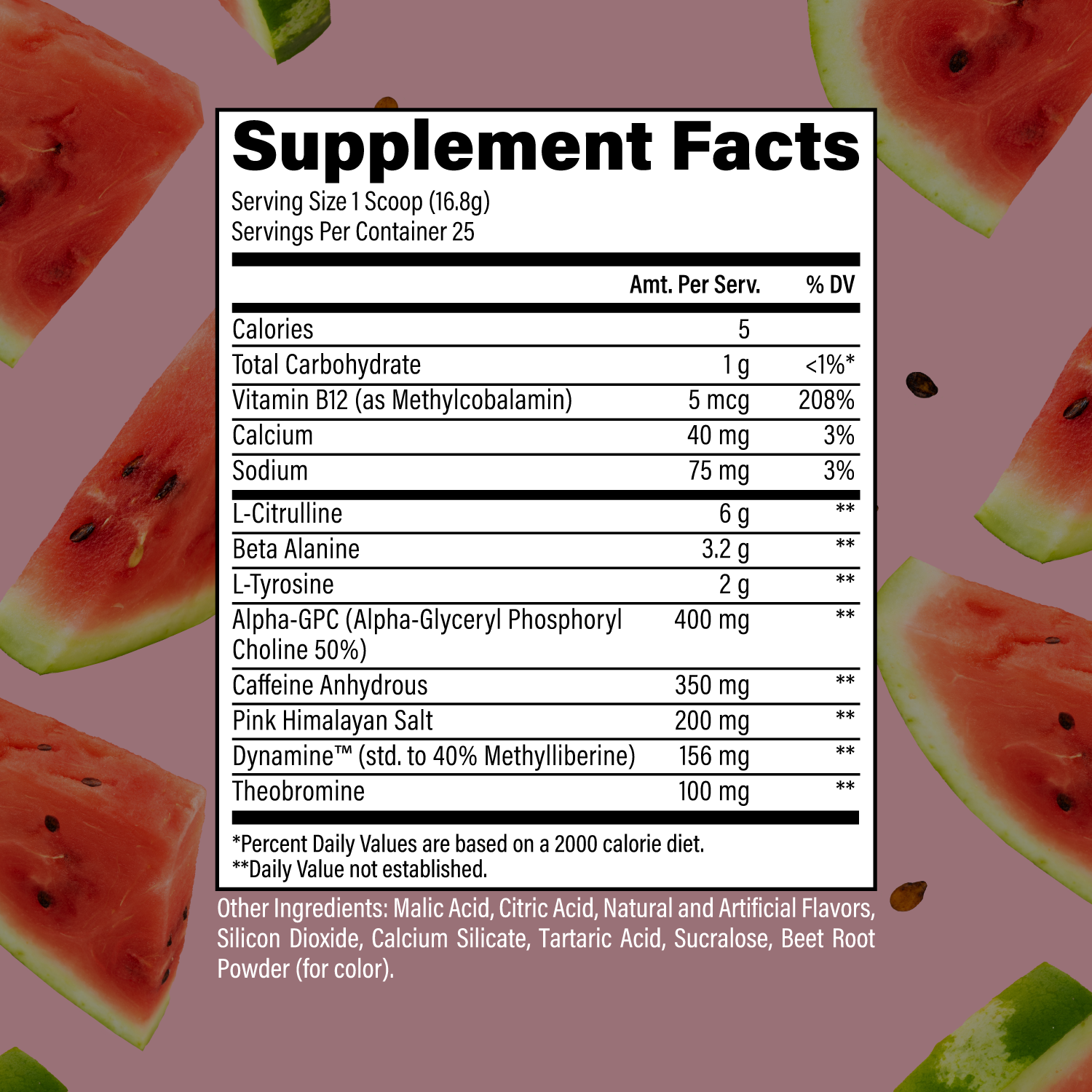 CBUM Essentials Charged Sour Watermelon supplement facts and nutrition panel
