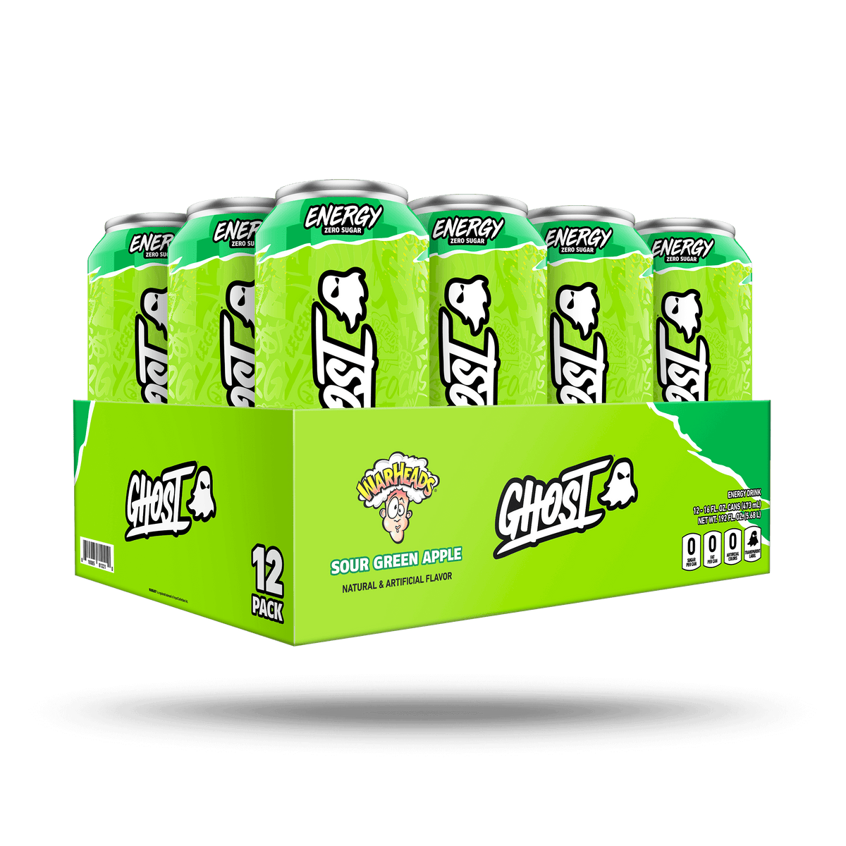 Ghost 12-Pack Energy RTD - Warheads Sour Green Apple, 500ml