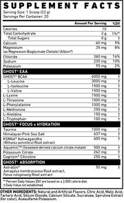 Ghost Intra Blue Raspberry nutrition panel