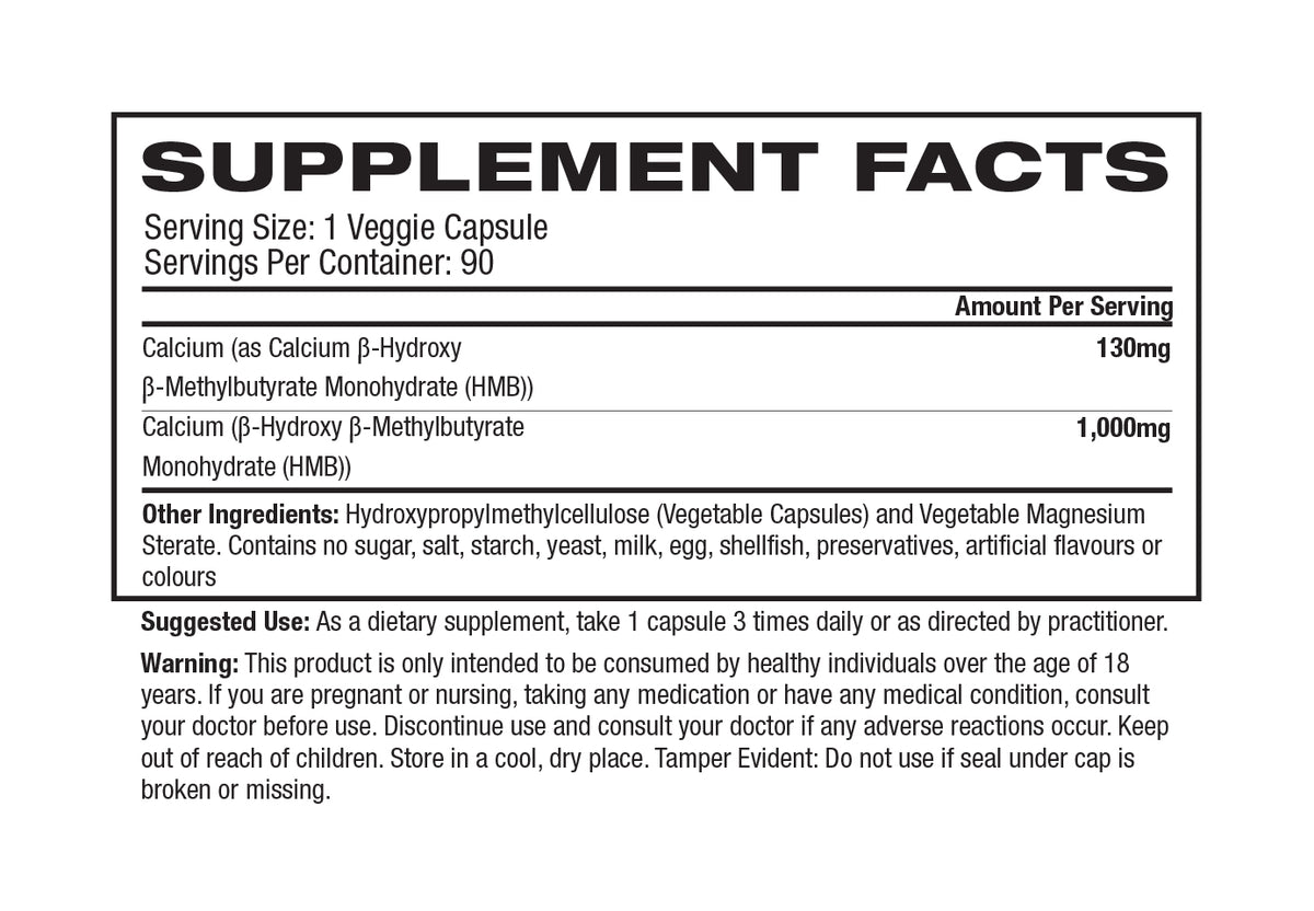 Gaspari HMB NZ supplement facts and nutrition panel