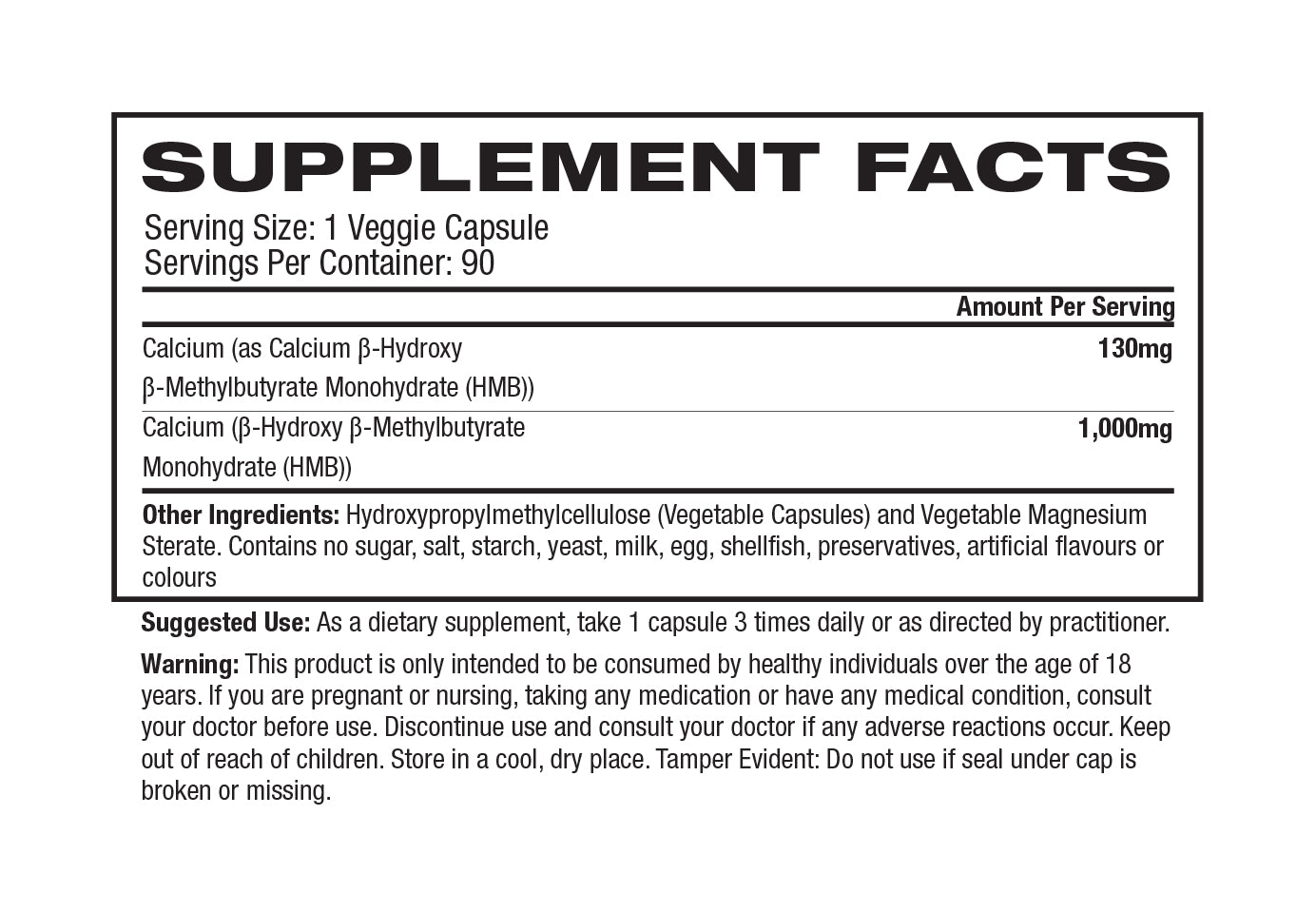 Gaspari HMB NZ supplement facts and nutrition panel