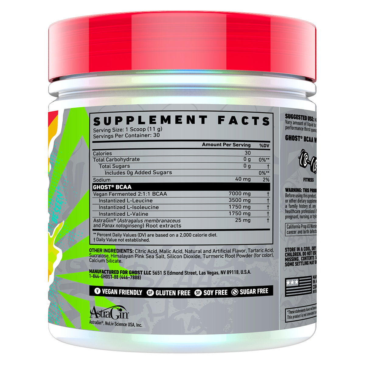 Ghost BCAA V2 Lemon Crush supplement facts and nutrition panel