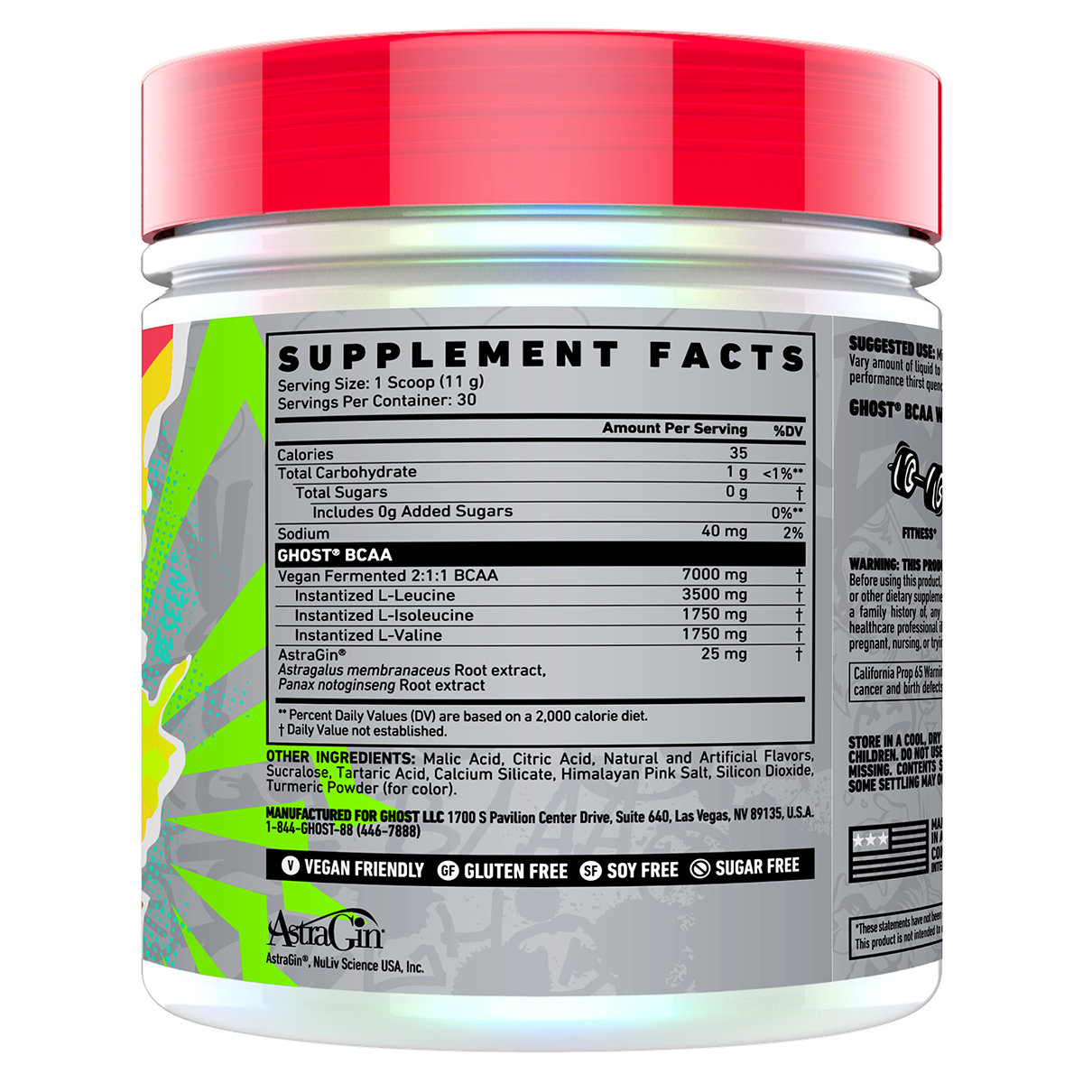 Ghost BCAA V2 Pineapple New supplement facts and nutrition panel