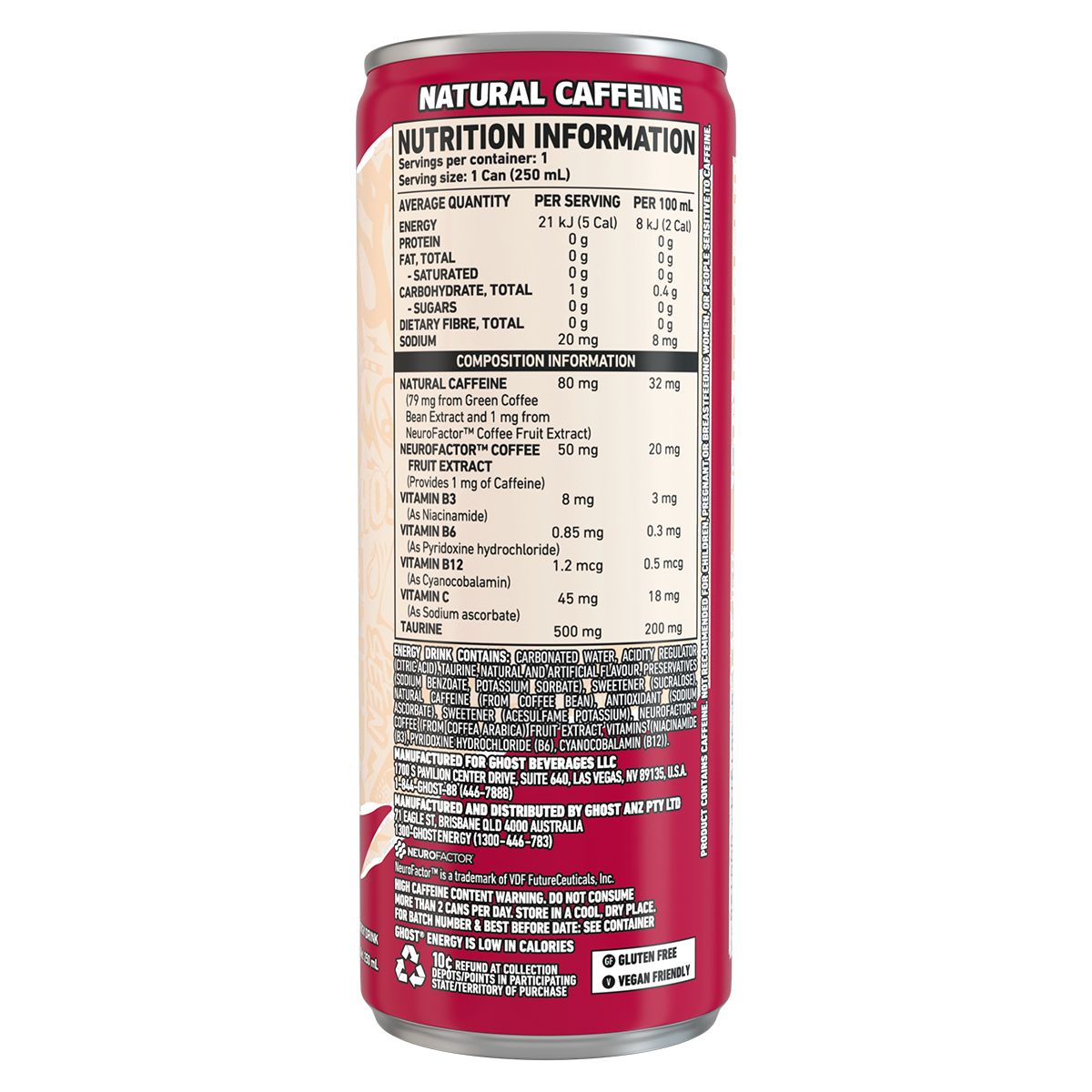 Ghost Ghost Energy RTD creaming soda nutrition panel