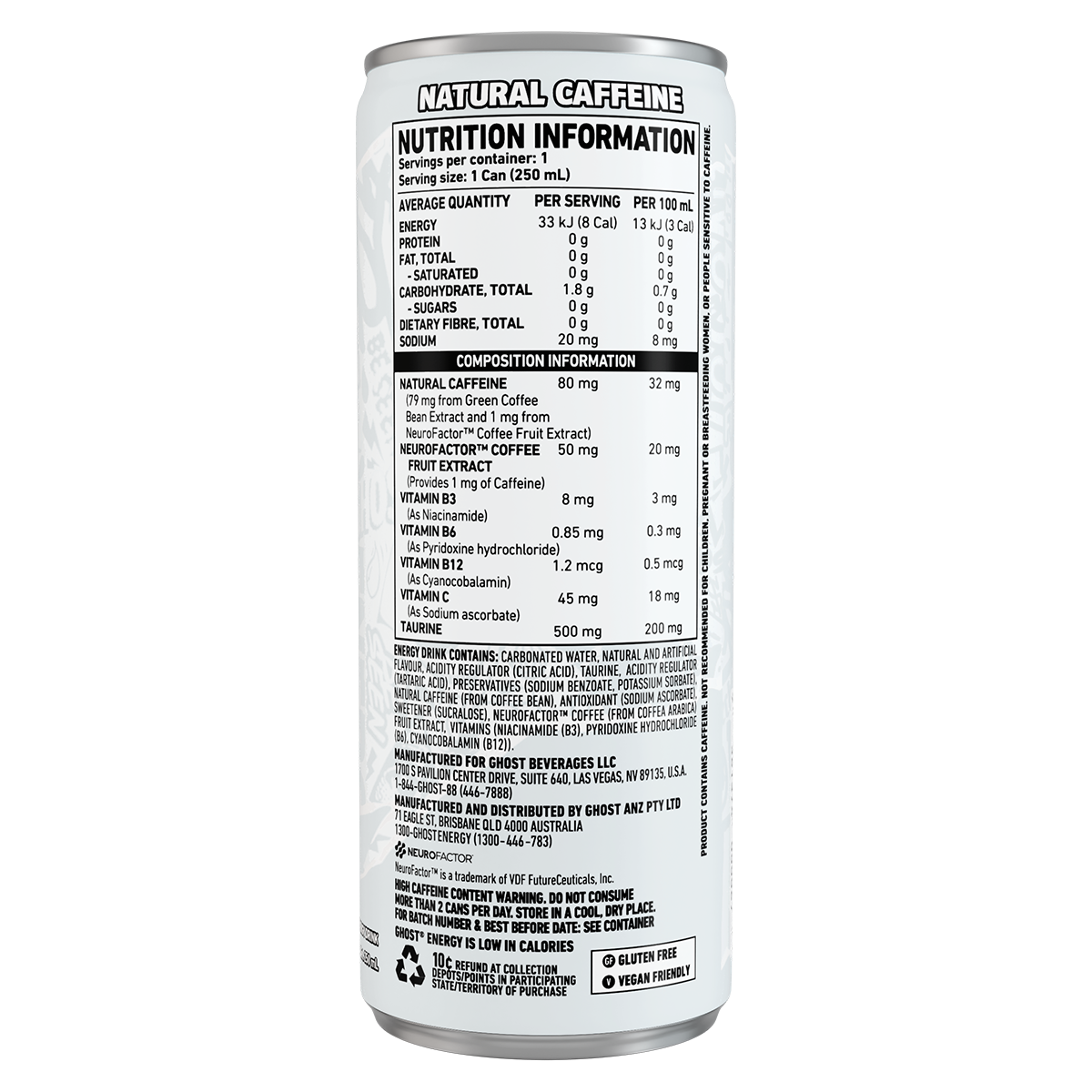 Ghost Ghost Energy RTD original nutrition panel