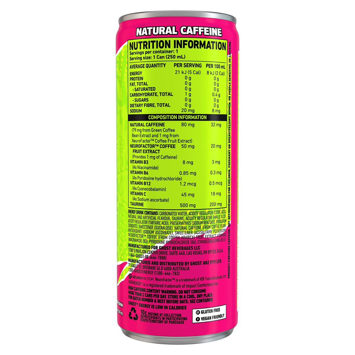 Ghost Ghost Energy RTD warheads watermelon nutrition panel
