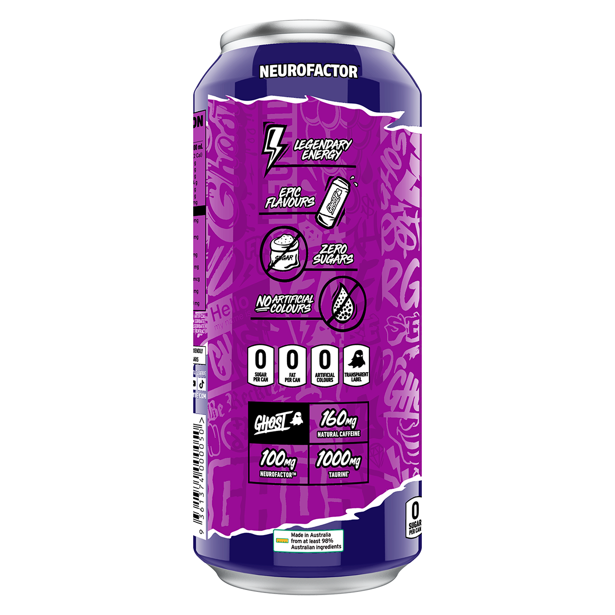 Ghost Energy RTD, Grape — side of pack