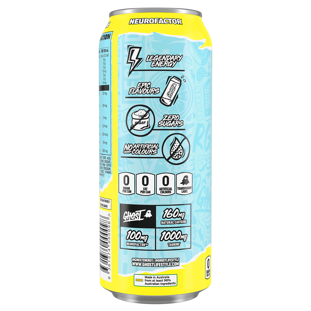 Ghost Energy RTD, Ice Tea Lemonade — side of pack