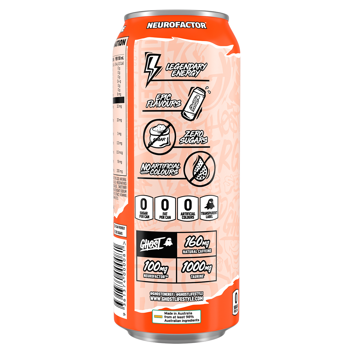 Ghost Energy RTD, Peaches — side of pack