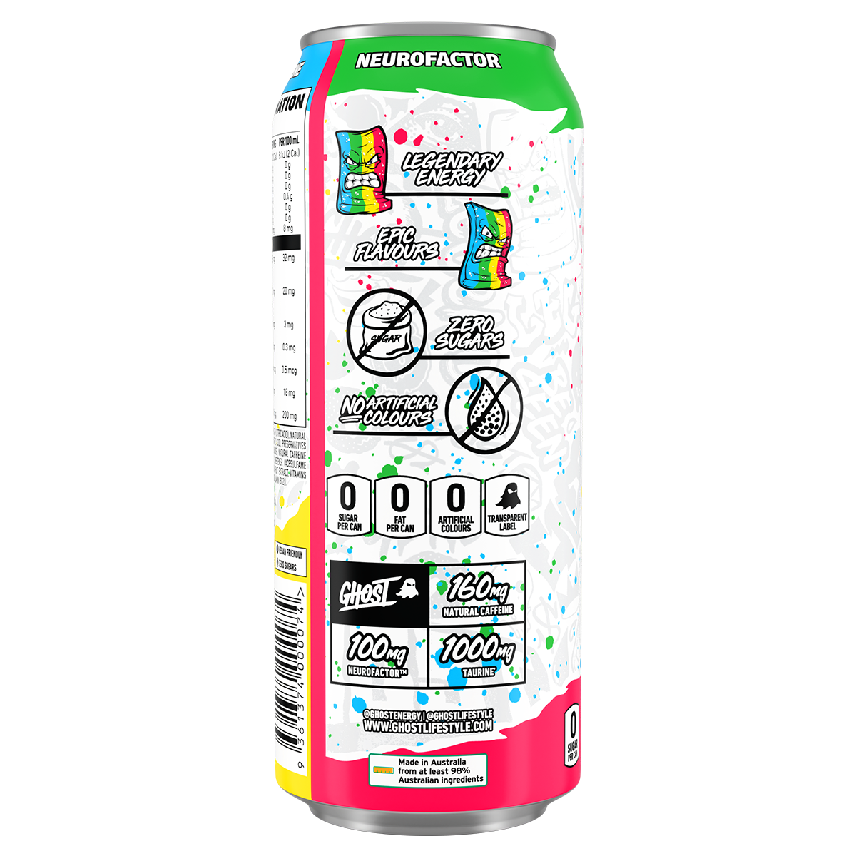Ghost 12-Pack Energy RTD Sour Strip back of pack