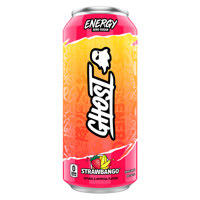 Ghost Energy RTD, Strawbango, front of pack, 500ml, NZ Supps