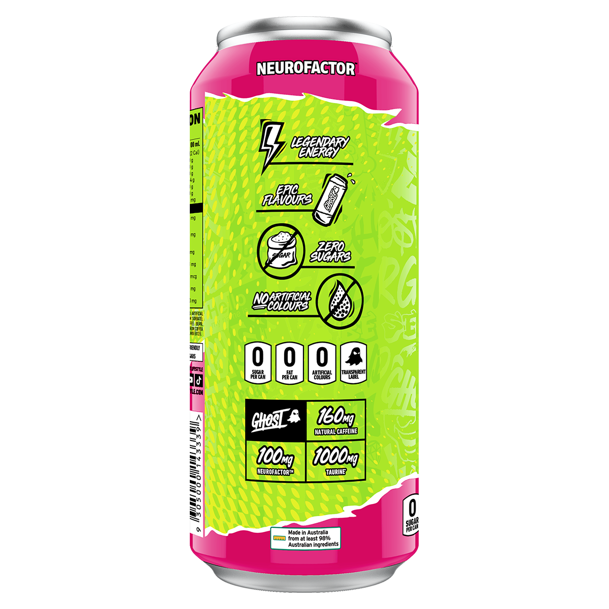 Ghost Energy RTD, Warheads Watermelon — side of pack