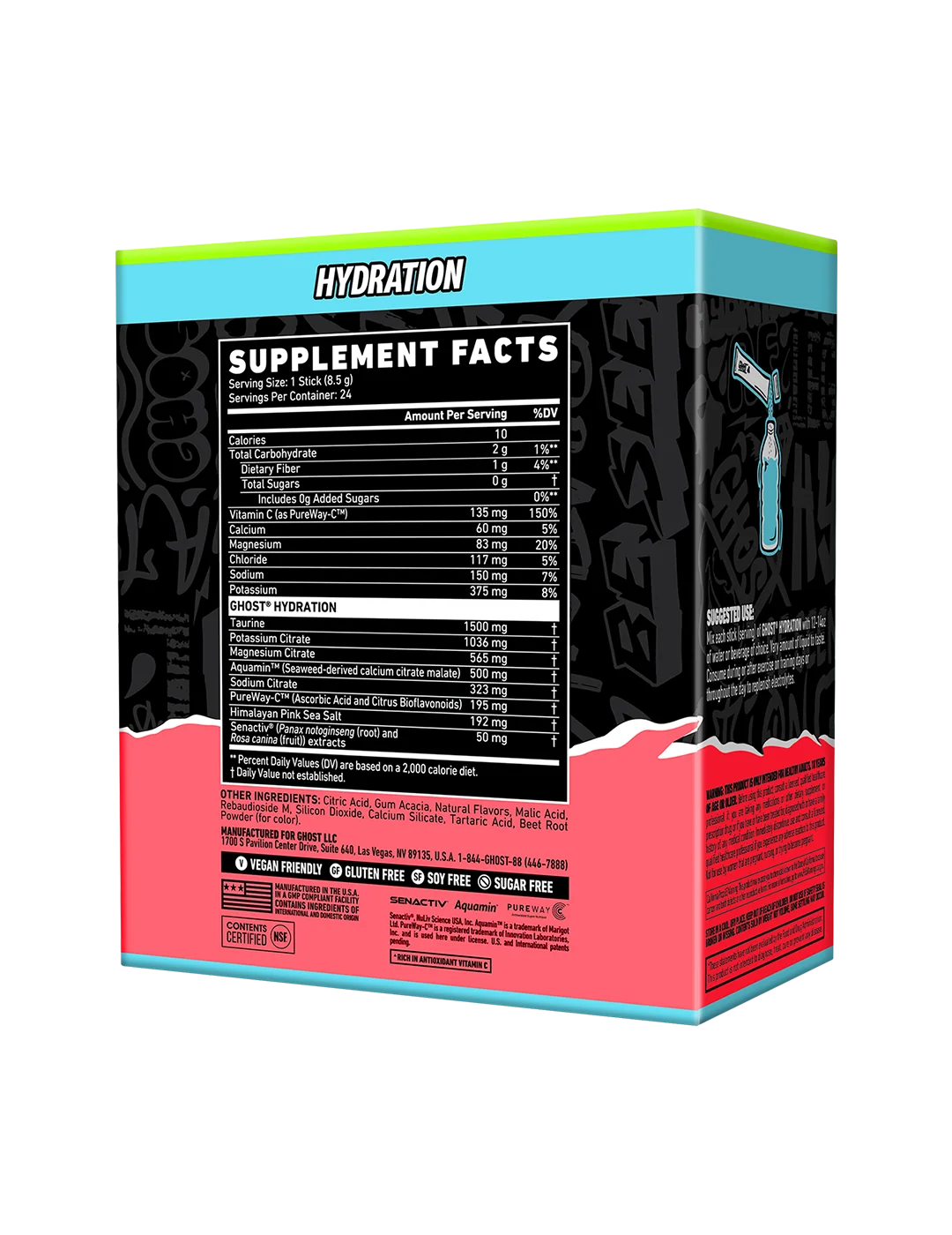Ghost Hydration Sticks Kiwi Strawberry supplement facts and nutrition panel