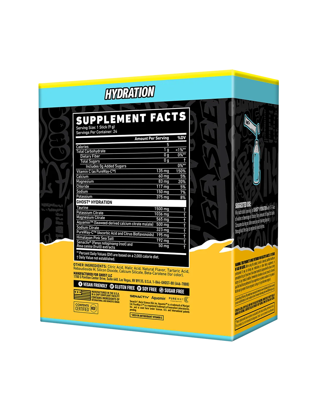 Ghost Hydration Sticks Lemon Crush supplement facts and nutrition panel