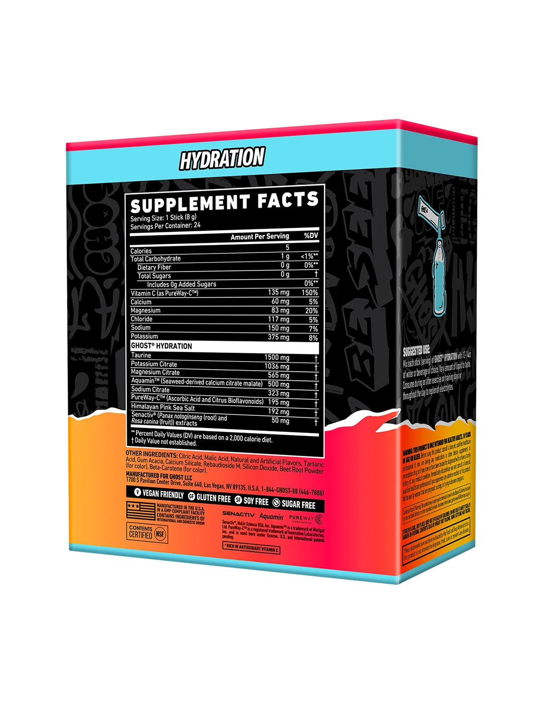 Ghost Hydration Sticks Strawbango supplement facts and nutrition panel