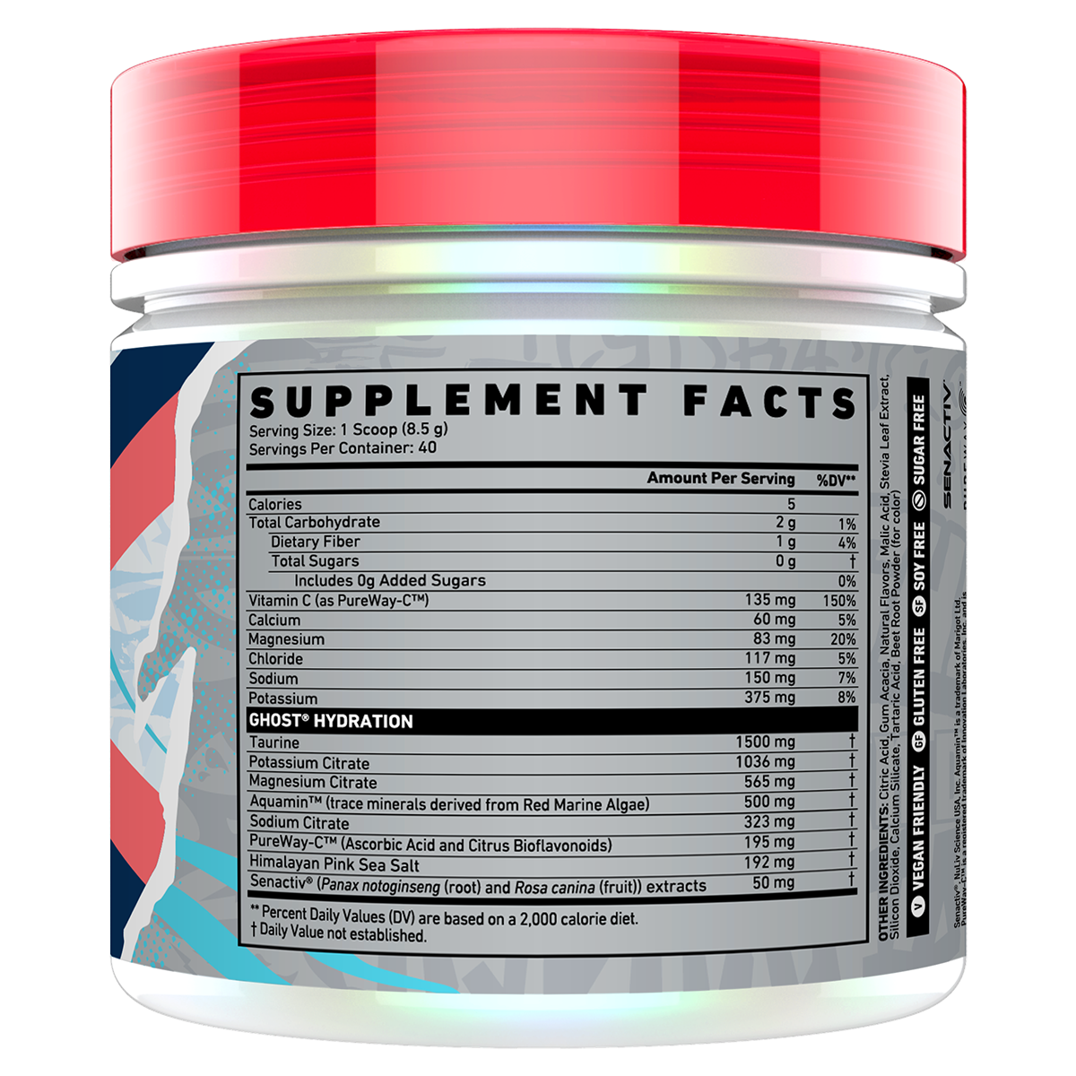 Ghost Hydration Kiwi Strawberry supplement facts and nutrition panel