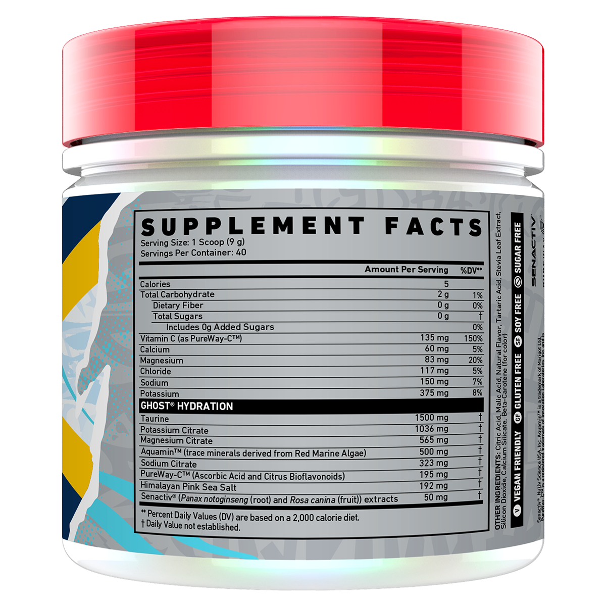 Ghost Hydration Lemon Crush supplement facts and nutrition panel
