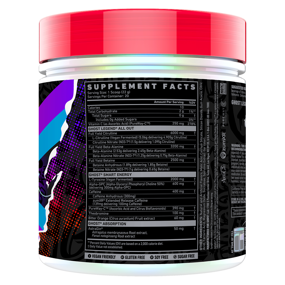 Ghost Legend All Out supplement facts and nutrition panel